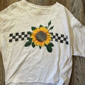 Large Cropped Sunflower with Checks Graphic Tee